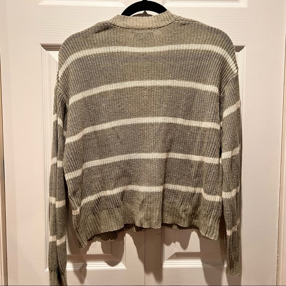 Striped Sage Green American Eagle Cardigan - Picture 2 of 3